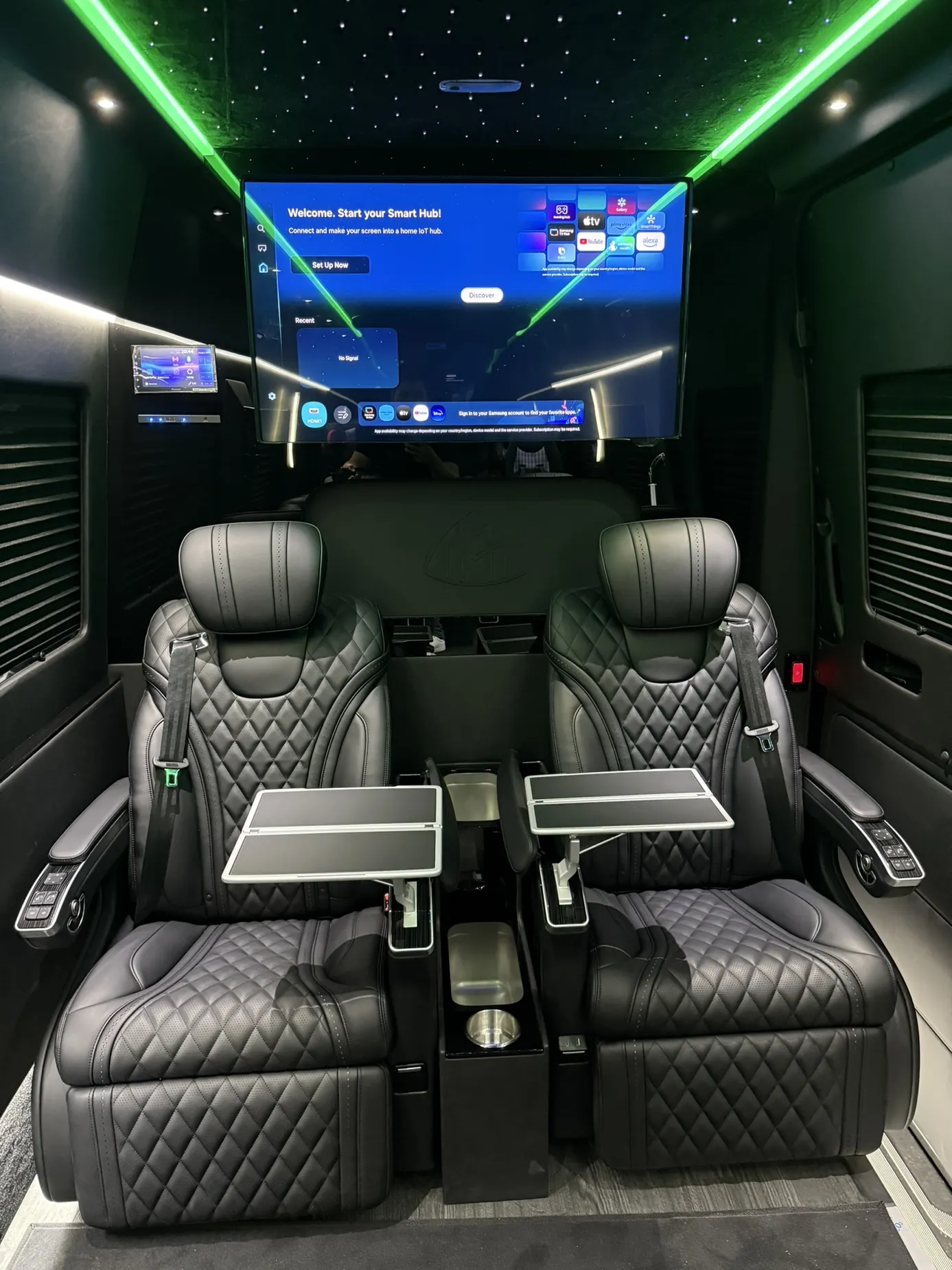 Luxury reclining seats and entertainment in a custom vehicle